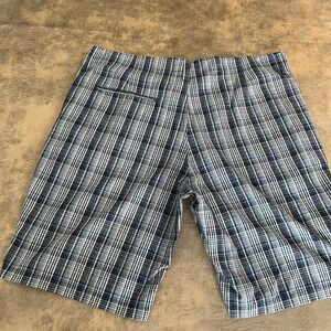 Anchor Blue Plaid Shorts Mens 40 Blue Checkered Flat Front Casual Twill